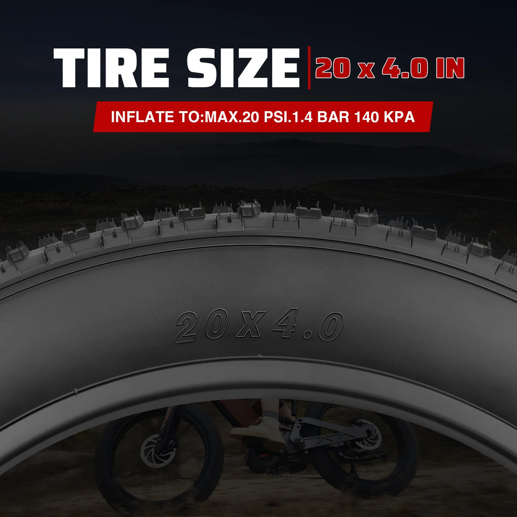 ZUKKA 20x4.0 Inch All-Terrain Foldable Bike Tire - Durable Knobby Tread for E-Bike/Fat Bike/Snow Bike