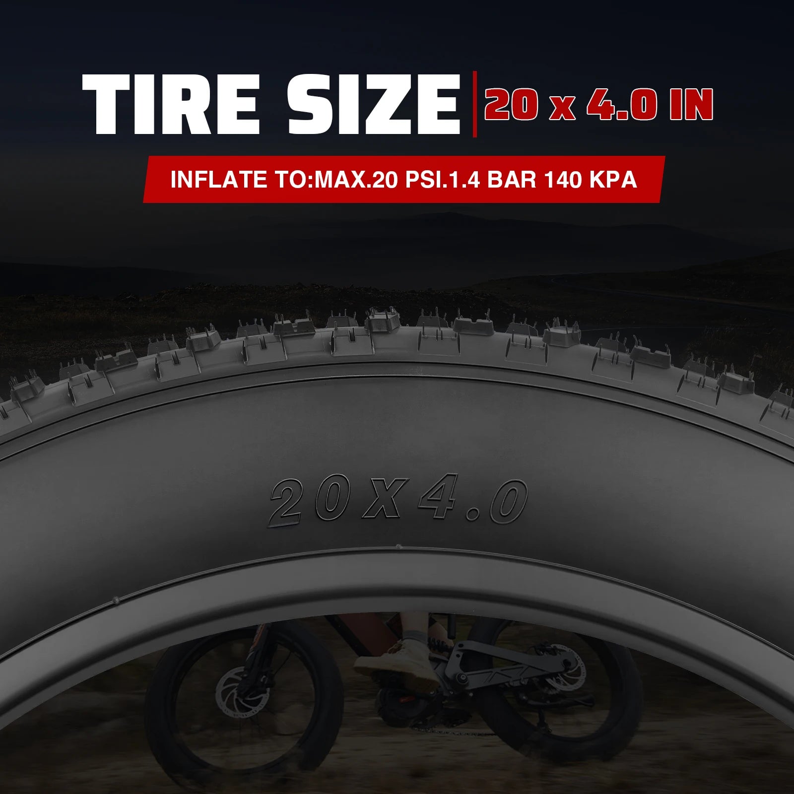 ZUKKA 20x4.0 Inch All-Terrain Foldable Bike Tire - Durable Knobby Tread for E-Bike/Fat Bike/Snow Bike