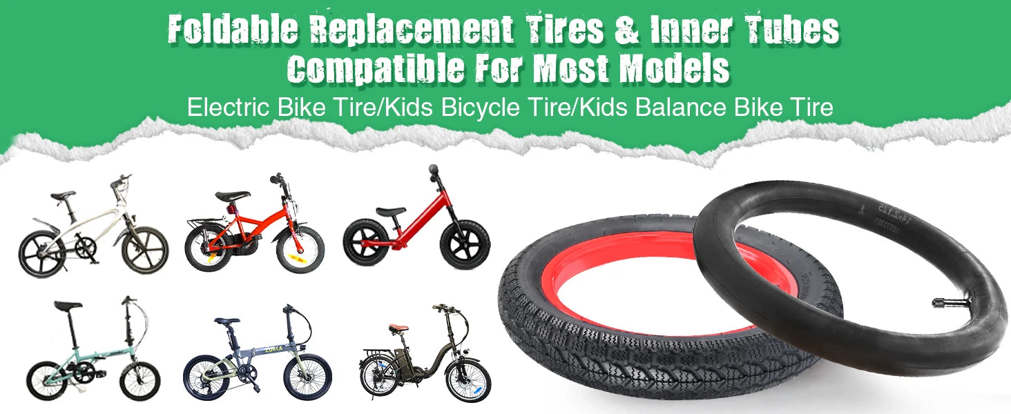 ZUKKA 14"x2.125 Kid Bike Tire 2 Pack with 2 Inner Tubes Anti-Slip Wear-Resistant Folding Replacement