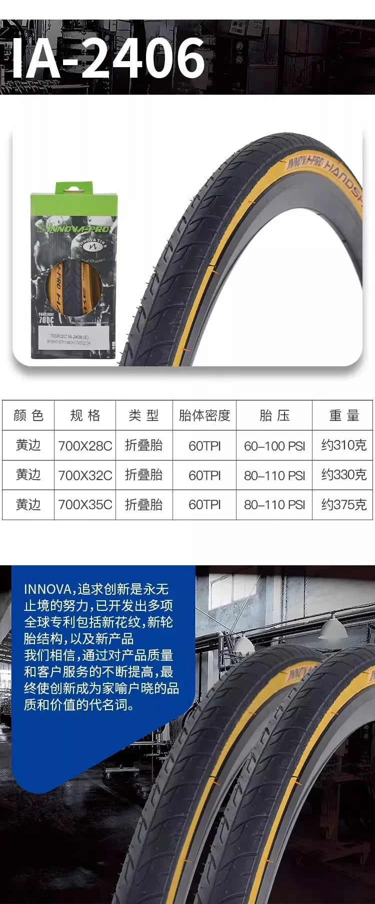 INNOVA PRO IA-2406 700x28c/32c/35c Yellow Edge Folding Anti-slip Tires for Road Bicycle City Touring Bike Cycling Parts