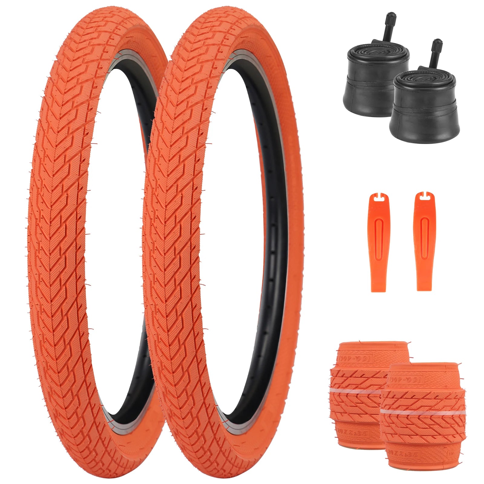 ZUKKA 2 Pack 20x2.35 Orange Bicycle Outer Tires - Anti-Slip All-Terrain Foldable for Kids/City Bikes