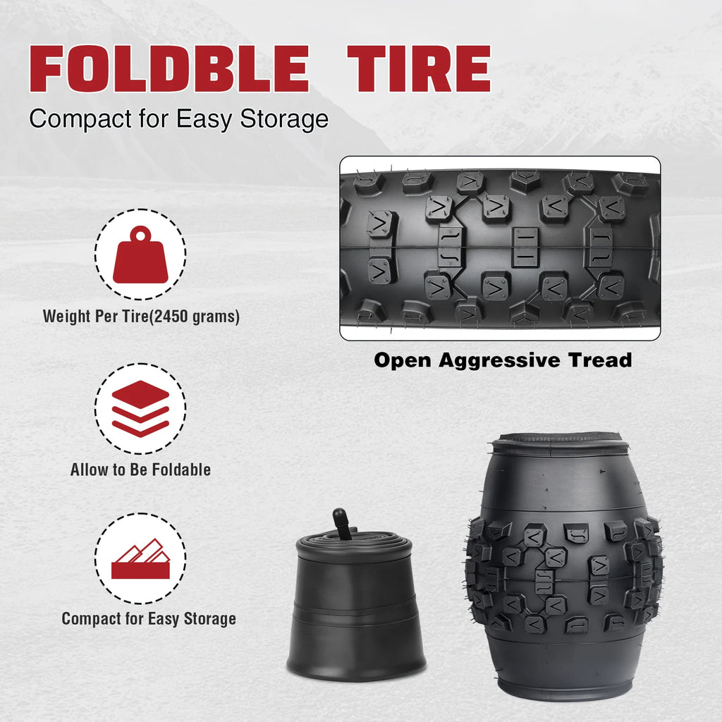 ZUKKA 2 Pack 20x4.0 Fat Bike Tires with Inner Tubes Anti Puncture High Traction Foldable for Electric Snow Mountain Bikes