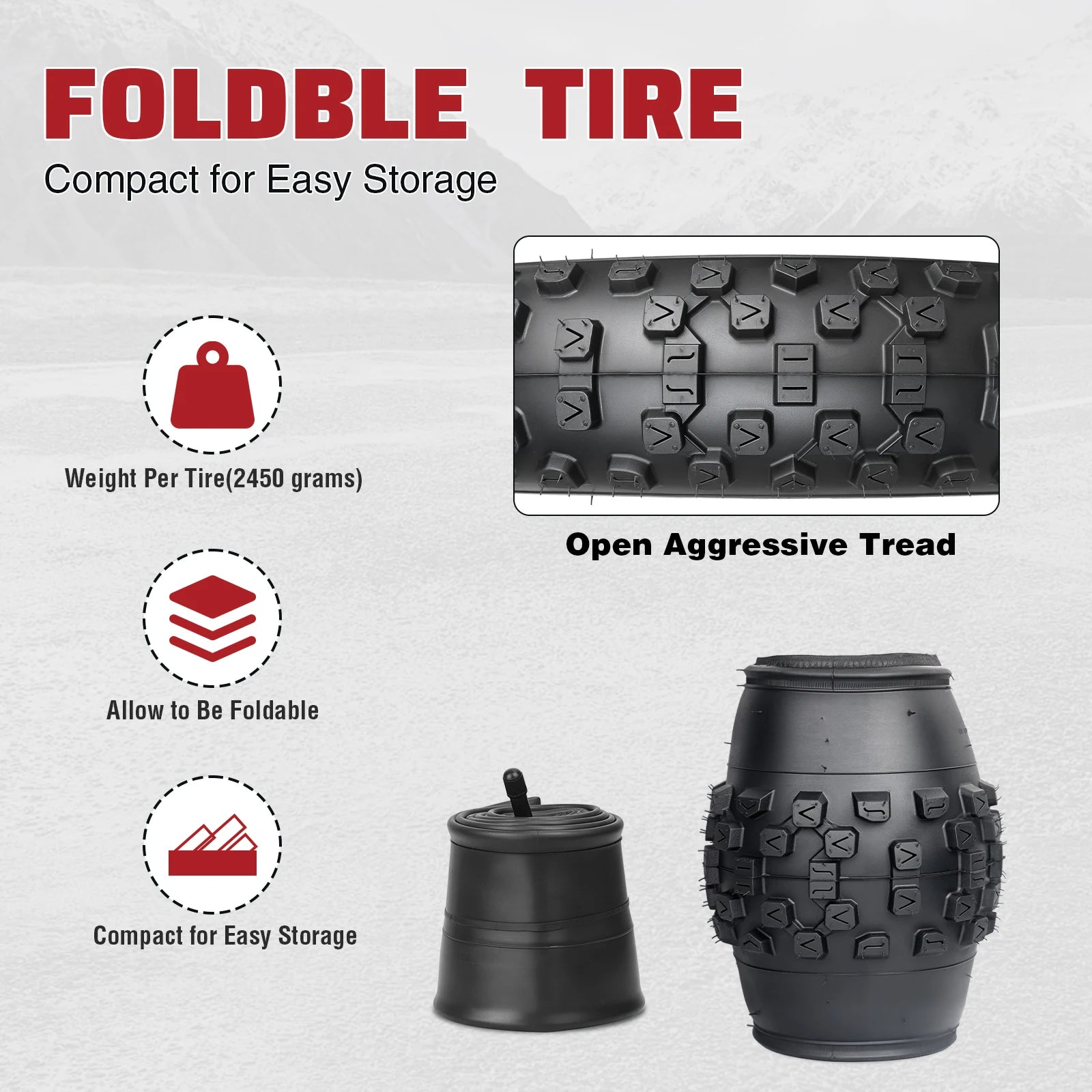 ZUKKA 2 Pack 20x4.0 Fat Bike Tires with Inner Tubes Anti Puncture High Traction Foldable for Electric Snow Mountain Bikes