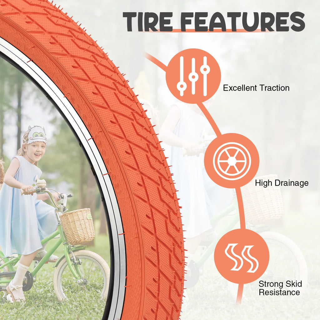 ZUKKA 2 Pack 20x2.35 Orange Bicycle Outer Tires - Anti-Slip All-Terrain Foldable for Kids/City Bikes