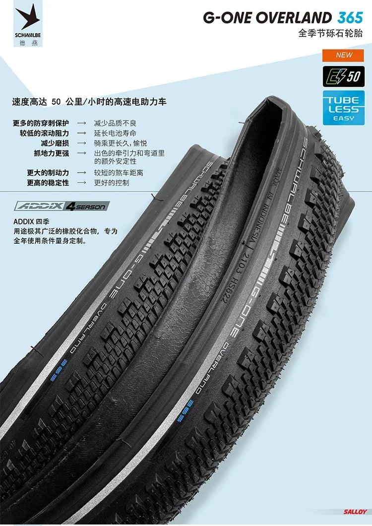 SCHWALBE Original G-ONE OVERLAND 365 Tubeless Bicycle Tire for The All-Season Gravel MTB XC Off-Road Bike Cycling Parts