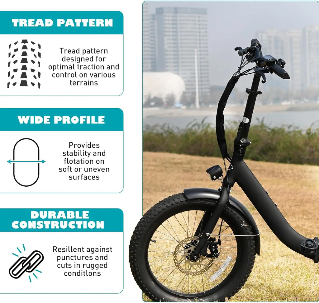 ZUKKA 24X3.0 Inch Fat Bike Tire - High Grip Anti-Slip Foldable for E-Bike/Wide Mountain/All-Terrain