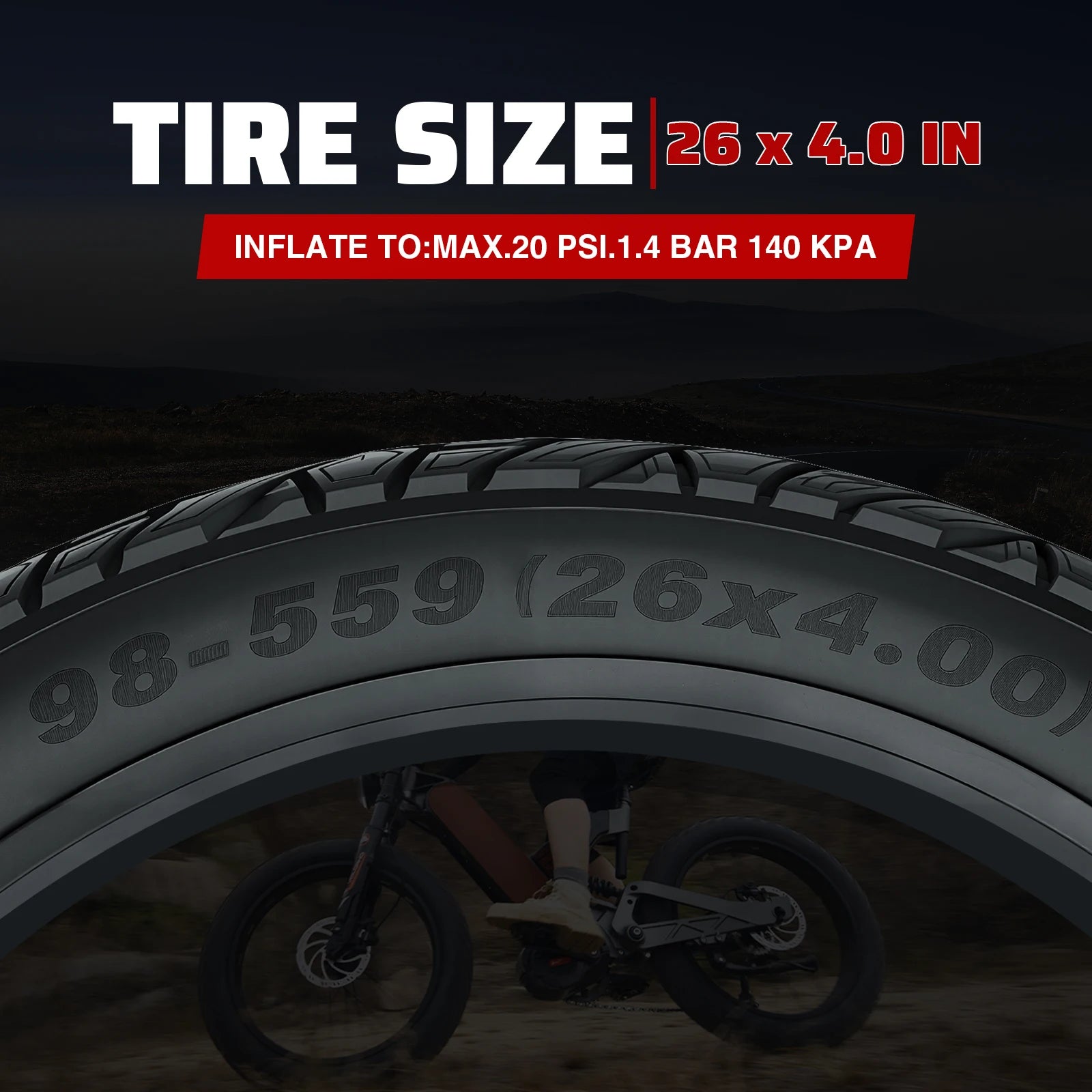ZUKKA 26x 4.0 E-Bike Tire 2 Pack Fat Tire High Performance Fat Tire/White Wall Tire Replacement Tire Folding