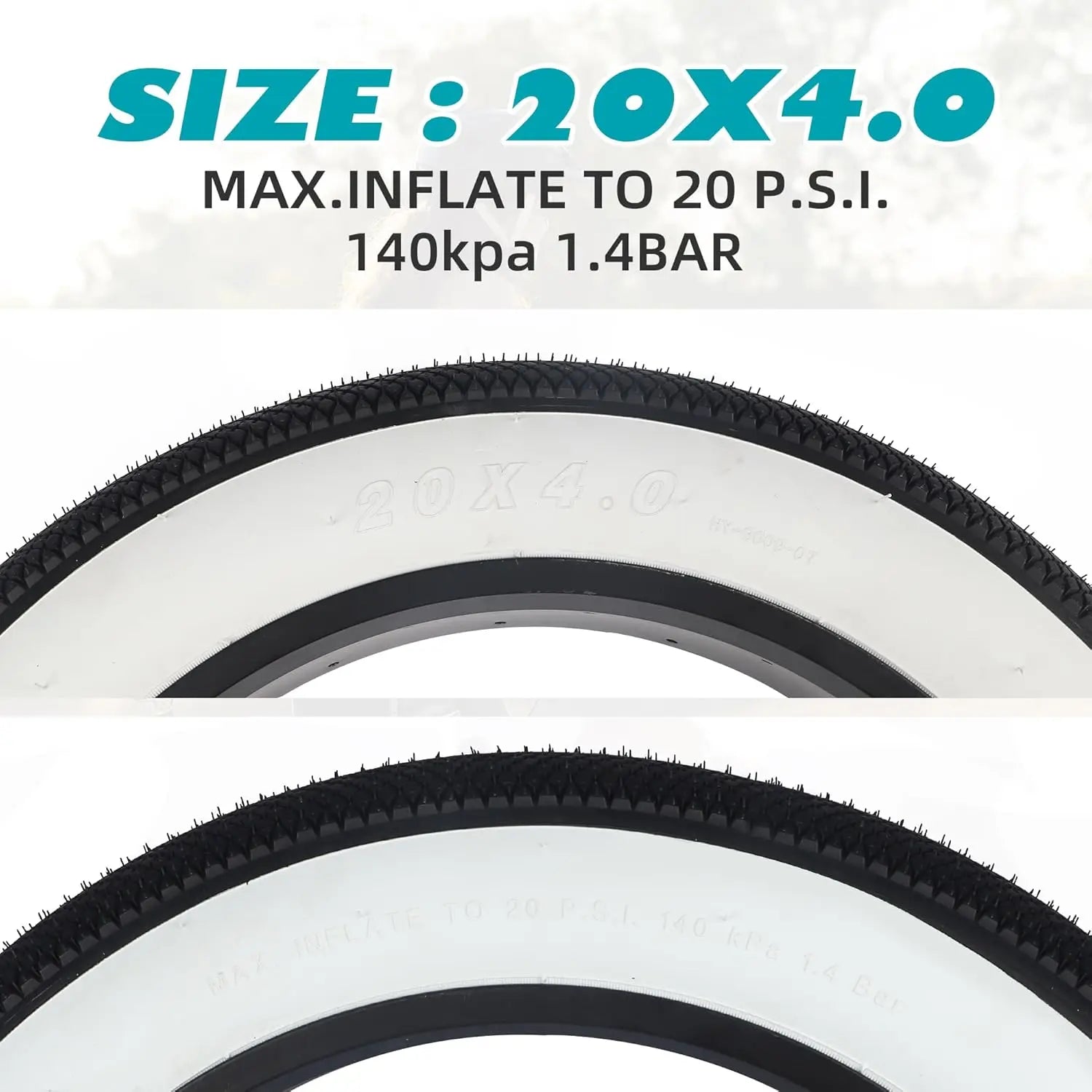 ZUKKA  Fat Bike Tire 20"x4" E-Bike Tire Compatible Replacement Bicycle Tire for Mountain Snow and Beach Bike