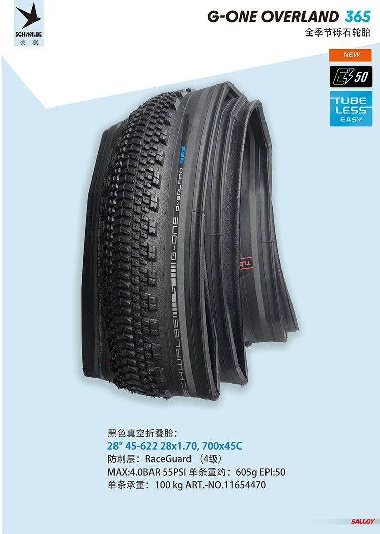 SCHWALBE Original G-ONE OVERLAND 365 Tubeless Bicycle Tire for The All-Season Gravel MTB XC Off-Road Bike Cycling Parts