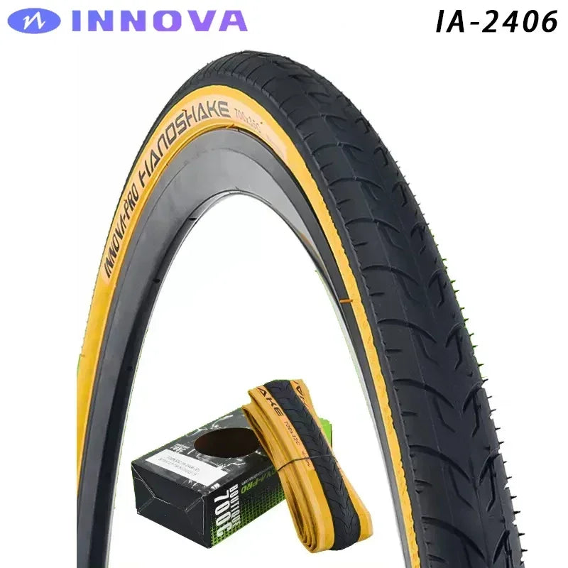 INNOVA PRO IA-2406 700x28c/32c/35c Yellow Edge Folding Anti-slip Tires for Road Bicycle City Touring Bike Cycling Parts