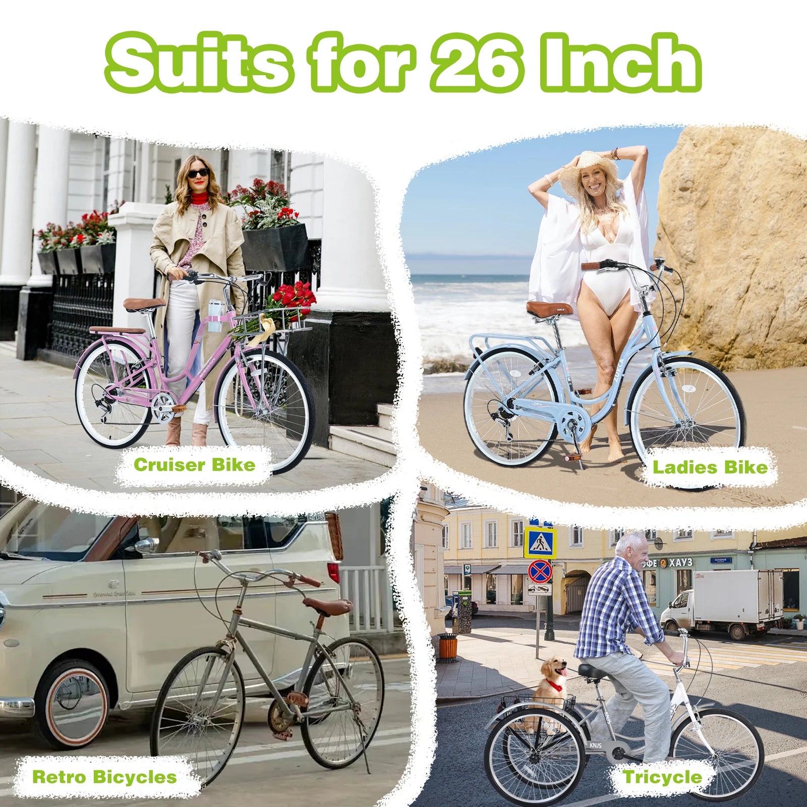 ZUKKA 26x1.75 Inch White Wall Folding Tire 1 Pack Anti-slip Drainage Bicycle Tire for 26 Inch City Commuter Bike