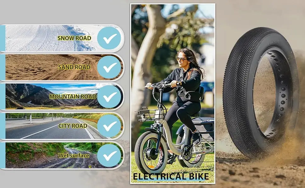 EBike Fat Replacement Tire 20x4.0 Inch Black High-Performance Wear-Resistant Folding Fat Tire for Electric Urban Mountain