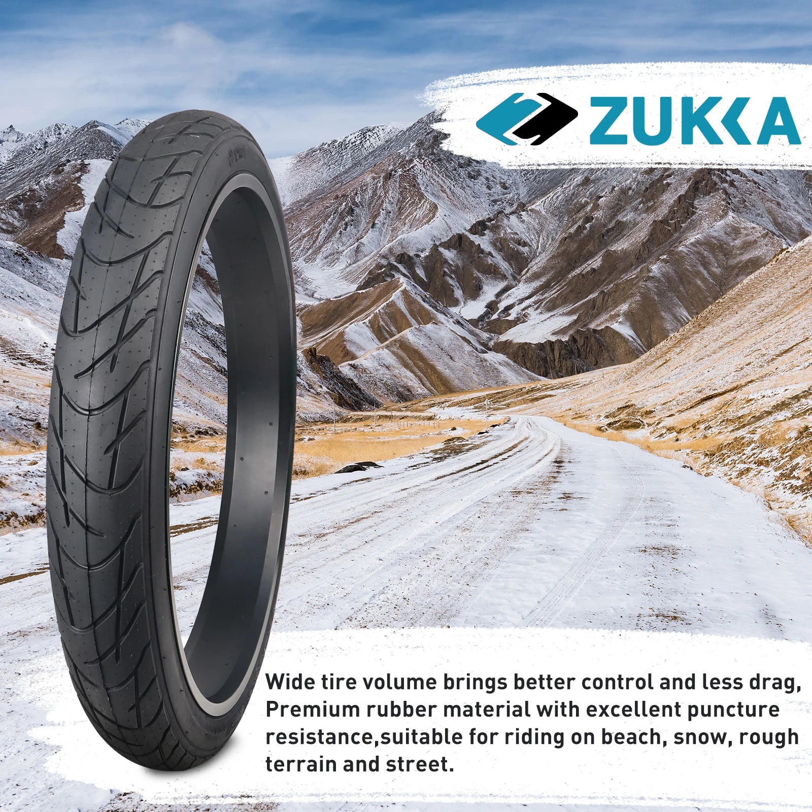 ZUKKA 2 Pack 26" x 3"Fat Tire for Ebike Mountain Bike Heavy Duty High-Performance Wear-Resistant E-Bike Mountain Snow Bike Tire