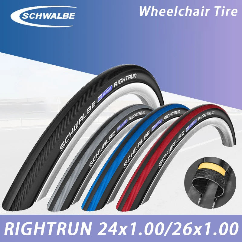SCHWALBE Original RIGHTRUN 24/26x1.00 Wired Wheelchair Tire 24/26 inch Puncture-resistant Home Move Wheelchair Tires Parts