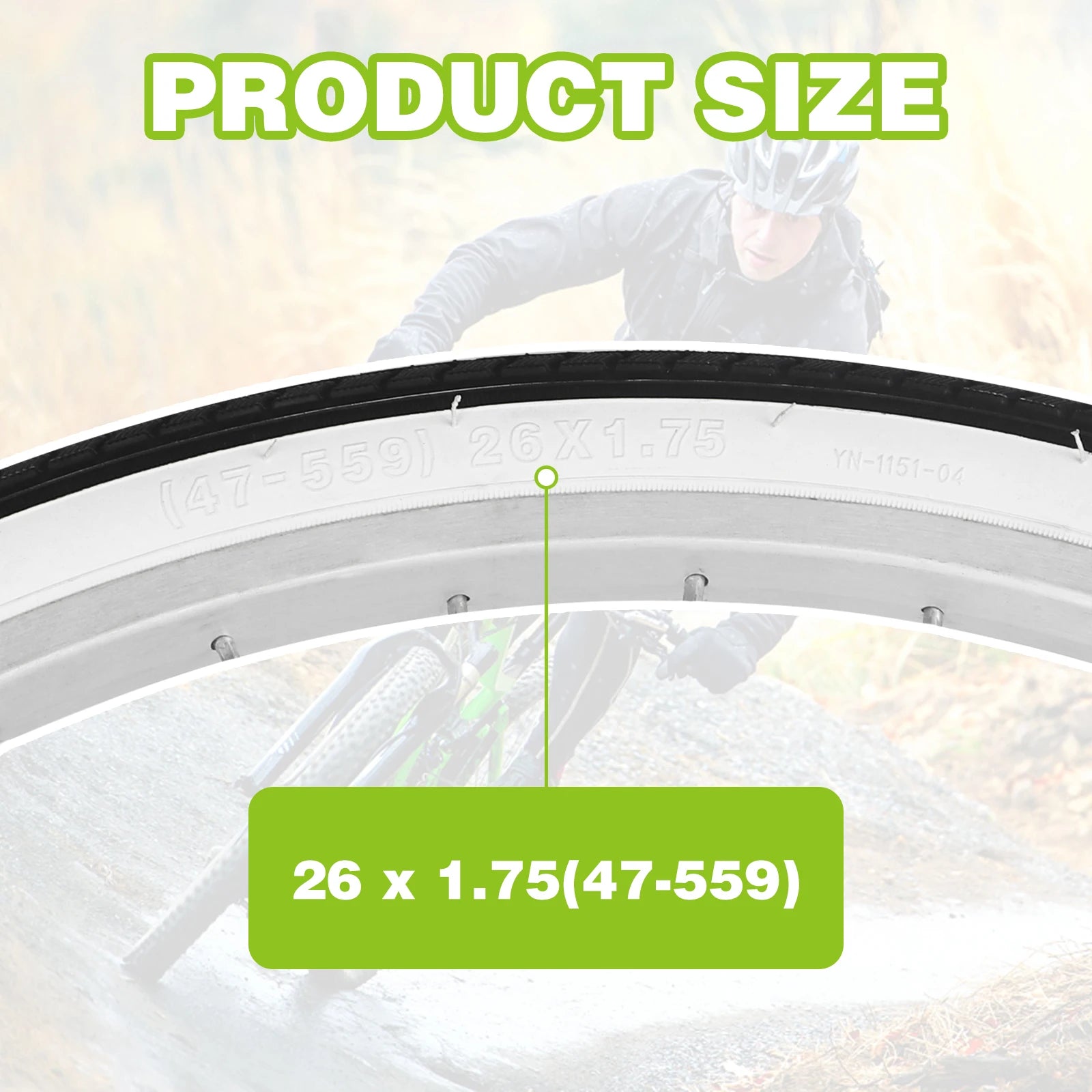 ZUKKA 26x1.75 Inch White Wall Folding Tire 1 Pack Anti-slip Drainage Bicycle Tire for 26 Inch City Commuter Bike