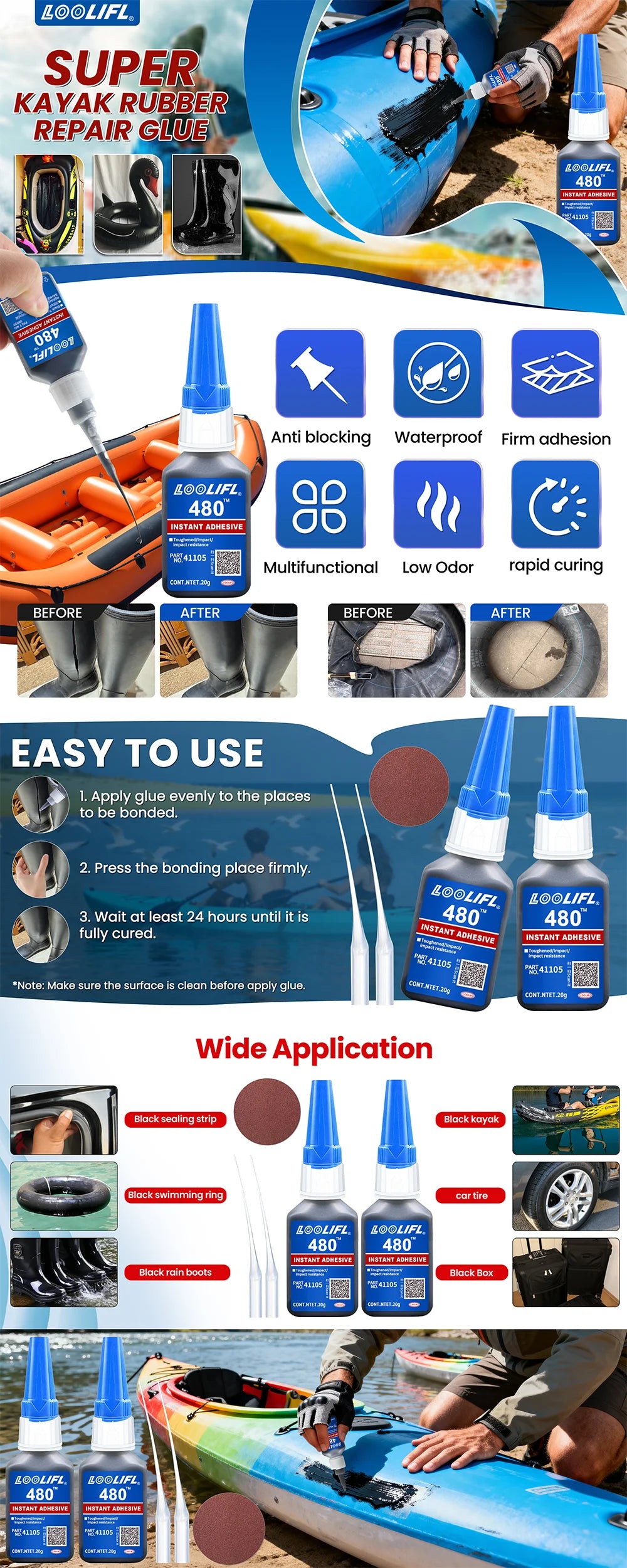 Tire repair adhesive, suitable for cars, motorcycles, bicycles, rubber, seamless and strong bonding, high strength, waterproof