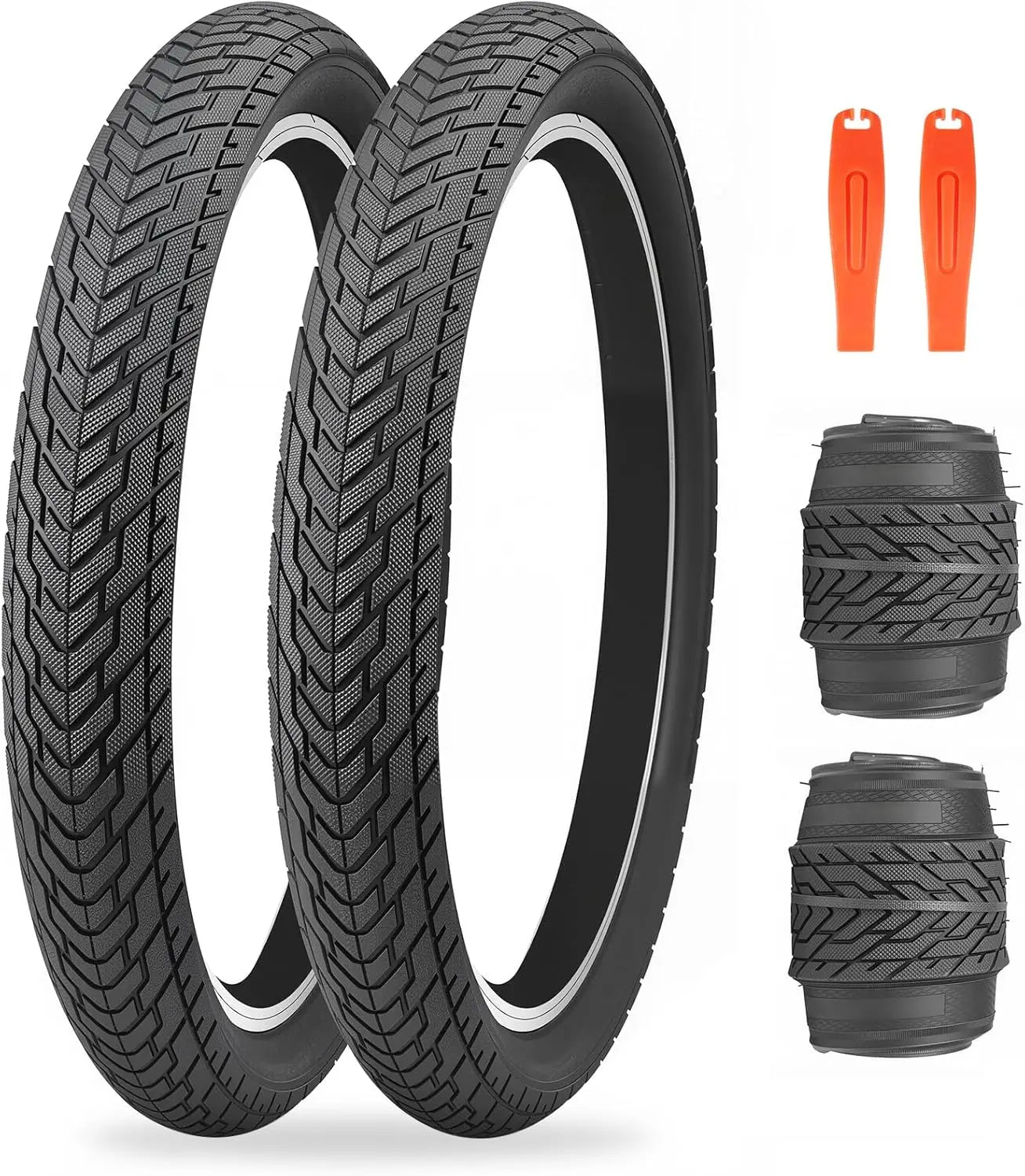 ZUKKA 2 Pack 20x2.35 Orange Bicycle Outer Tires - Anti-Slip All-Terrain Foldable for Kids/City Bikes