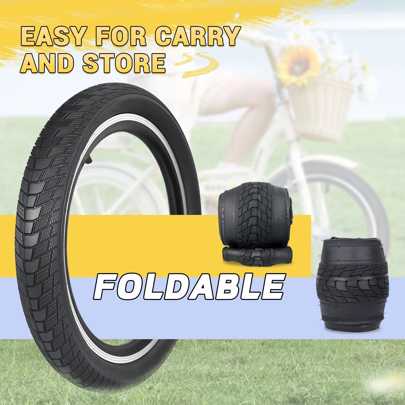 ZUKKA 20x2.4 Bike Tire Set 2 Inner Tube Anti-Slip Wear-Resistant Foldable Multi-terrain Replacement for Kid Bikes