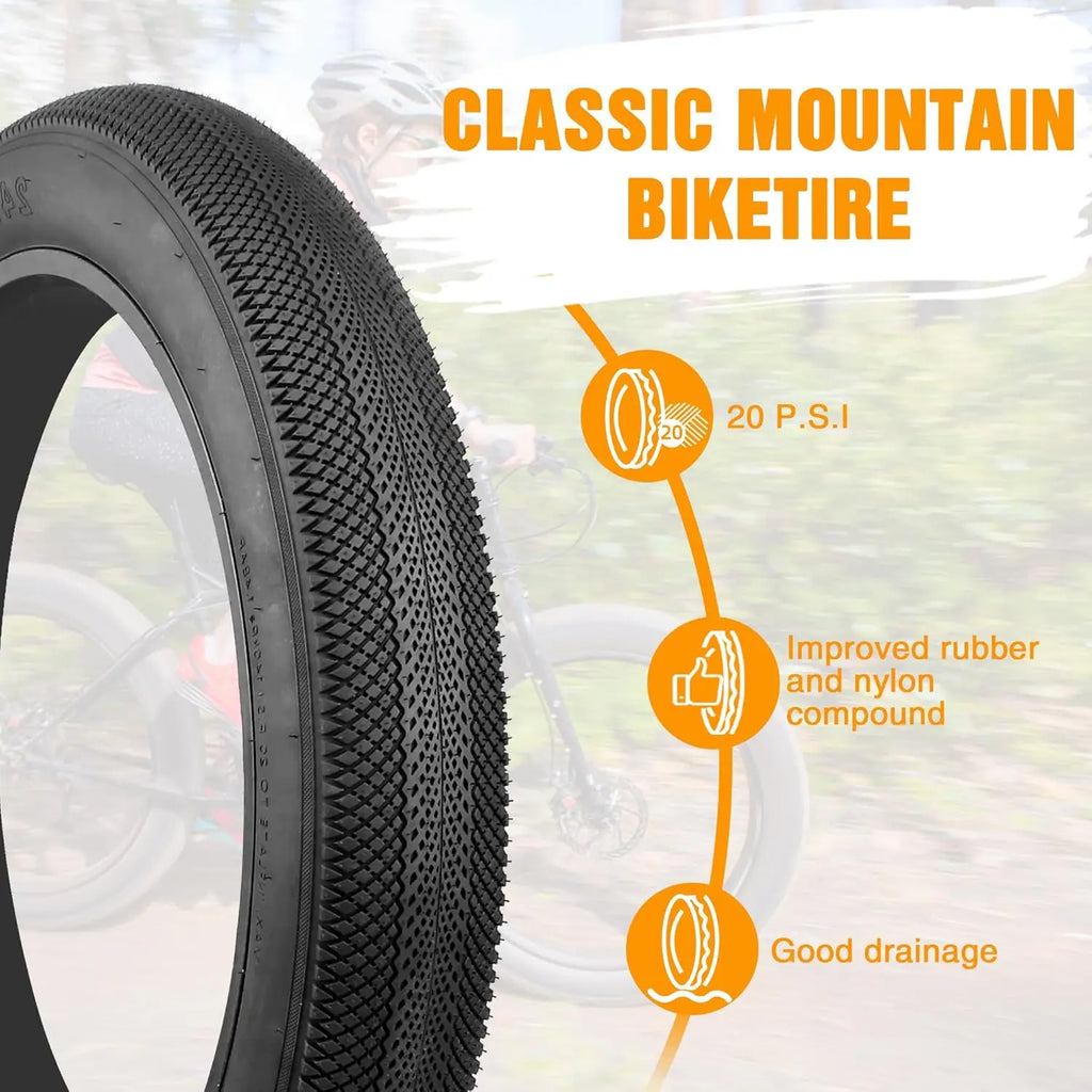ZUKKA Bike Tire 24 x 4.0 Fat Bike Tire Replacement Tire Folding Mountain Bike Tire High-Density Bike Tires for Snow Beach BMX MT