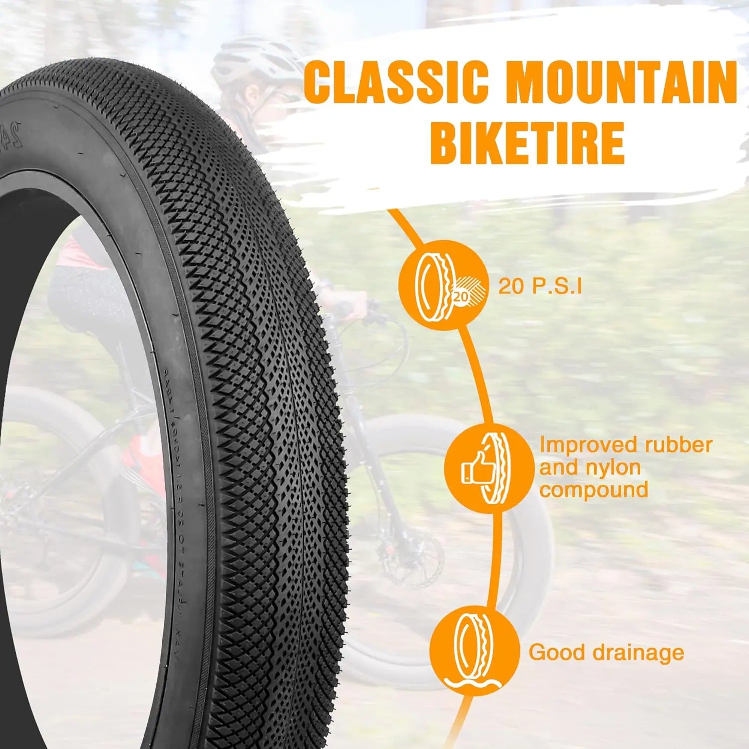 ZUKKA Bike Tire 24 x 4.0 Fat Bike Tire Replacement Tire Folding Mountain Bike Tire High-Density Bike Tires for Snow Beach BMX MT