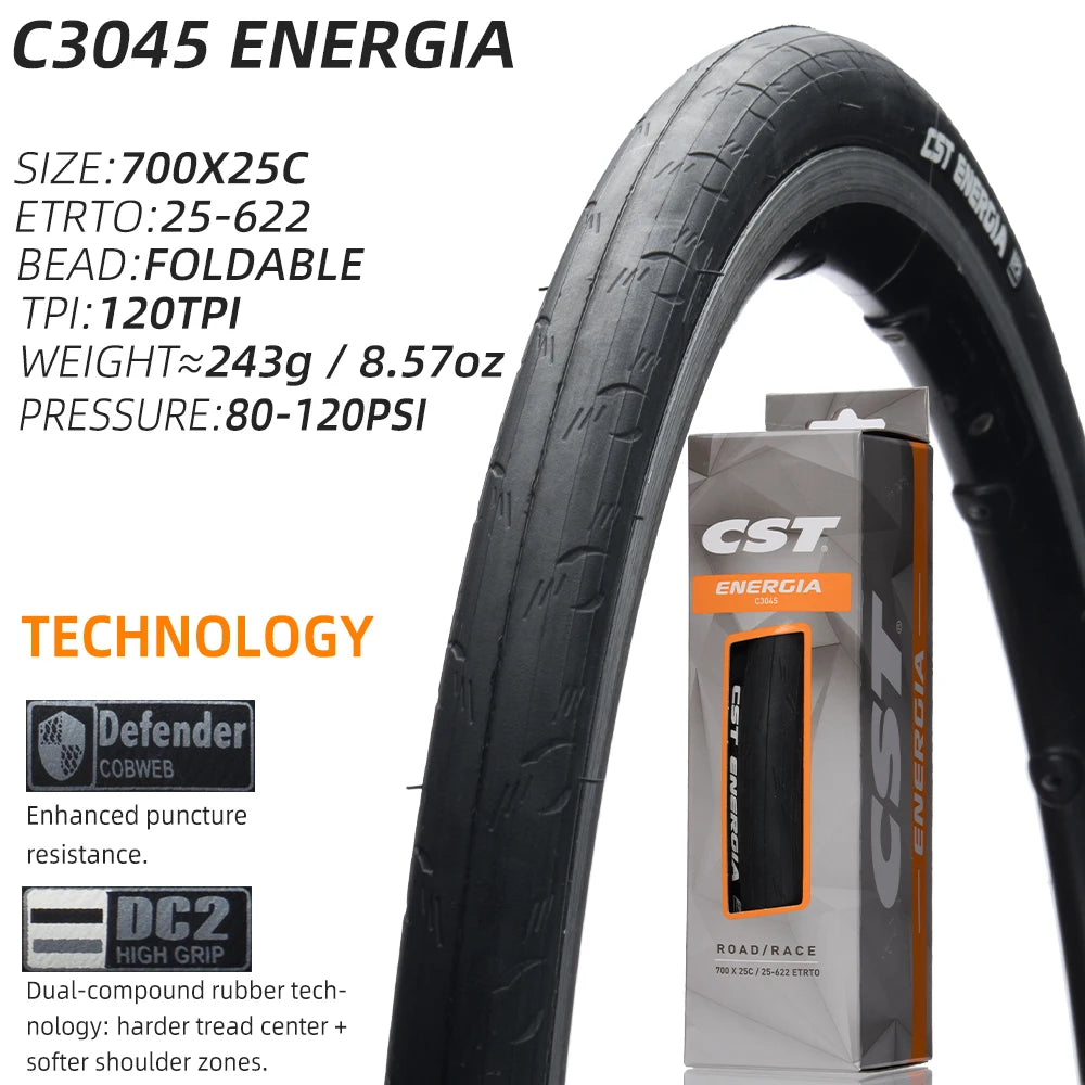 CST C-3045 Road Bike Tire Sizes: 700×25C / 700×28C TLR Lightweight Racing Low Rolling Resistance Puncture-Proof