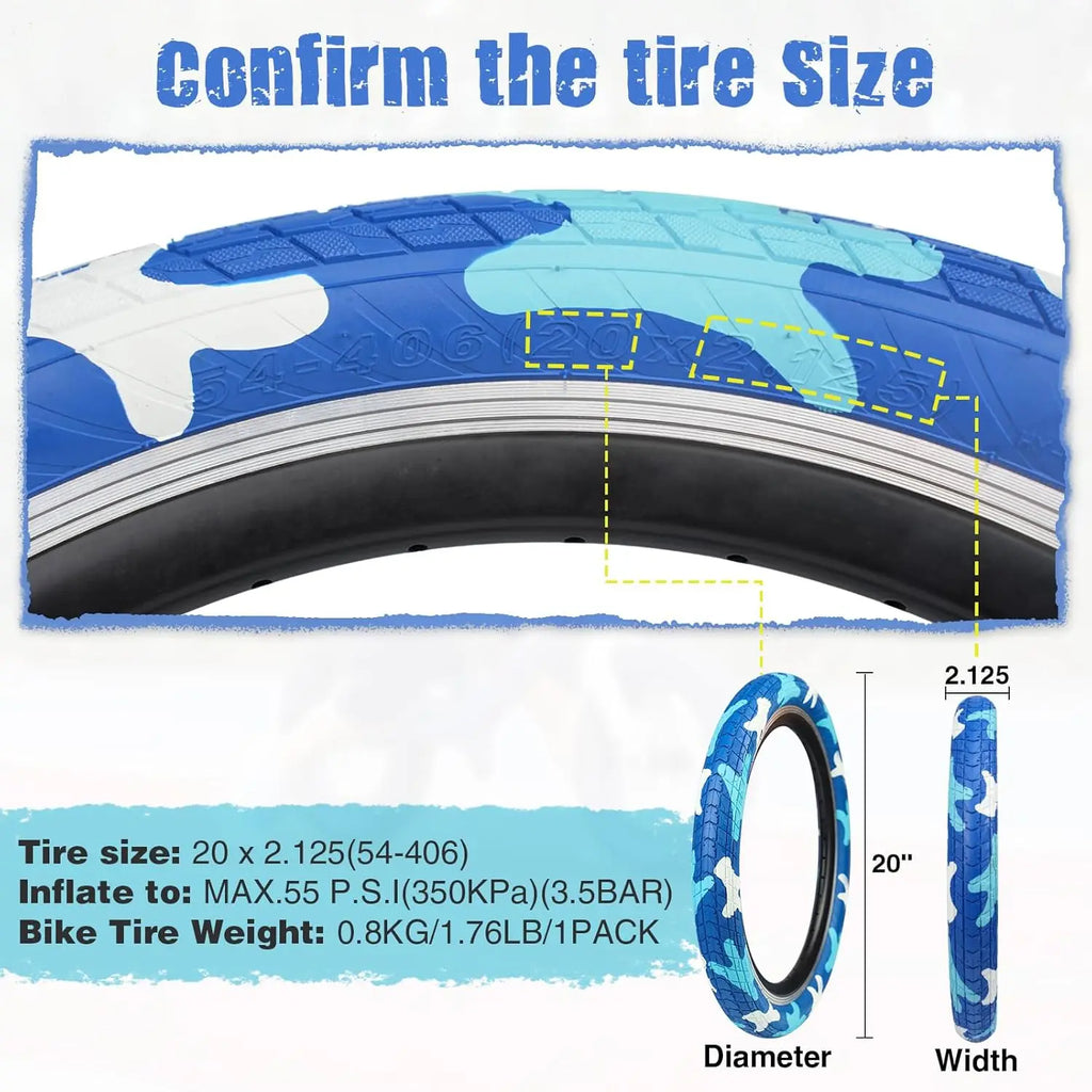 ZUKKA20 x 2.125 Bike tire 2 Pack 20 Bike tire BMX Bike Tires Kids Blue 20" Bike Tires Folding Replacement Tires Fits Most Kids