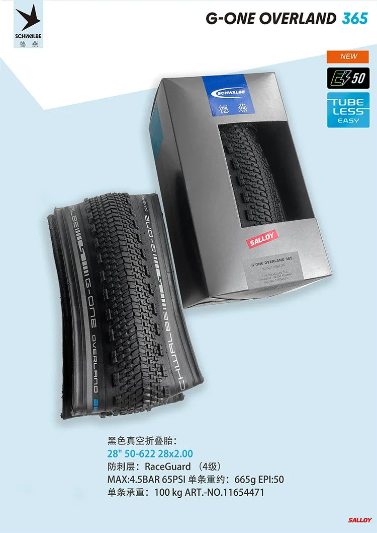 SCHWALBE Original G-ONE OVERLAND 365 Tubeless Bicycle Tire for The All-Season Gravel MTB XC Off-Road Bike Cycling Parts