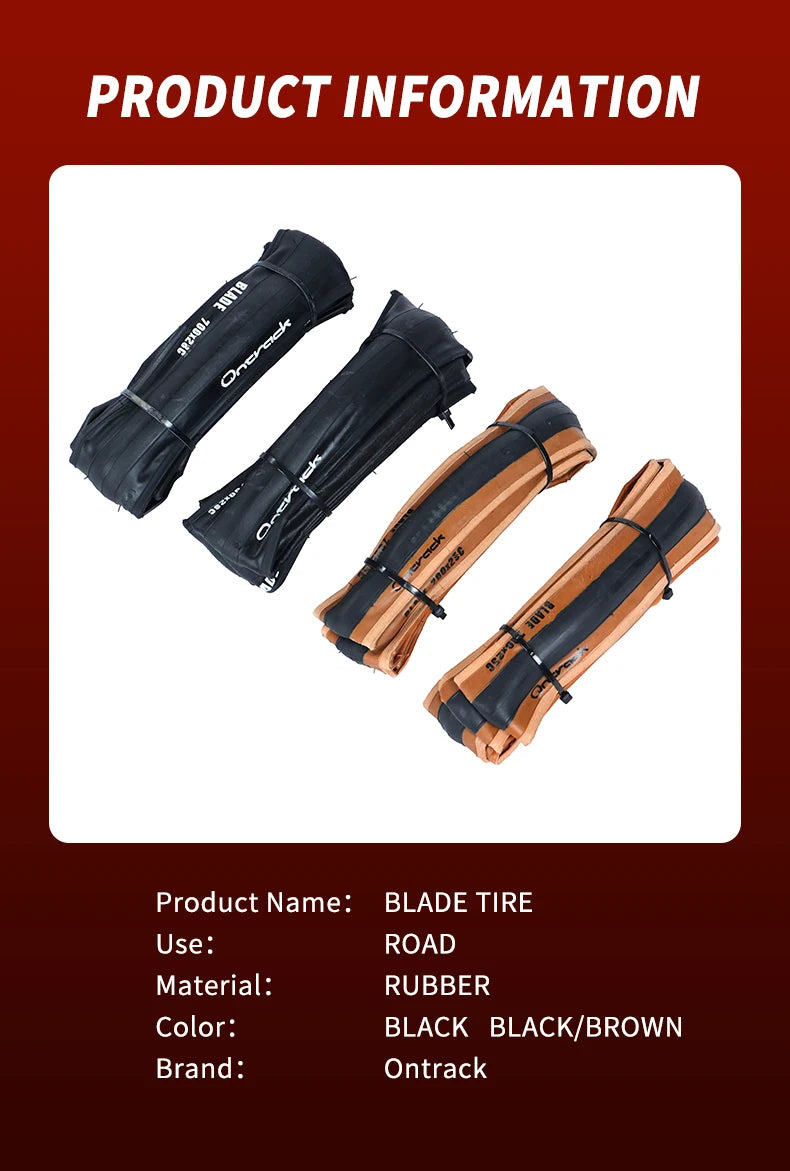 Ontrack Folded Tire Road 700X25C 28C Blade 30Tpi Skin Wall Black Road Bike Tire Bicycle Clincher Foldable Gravel Tyre