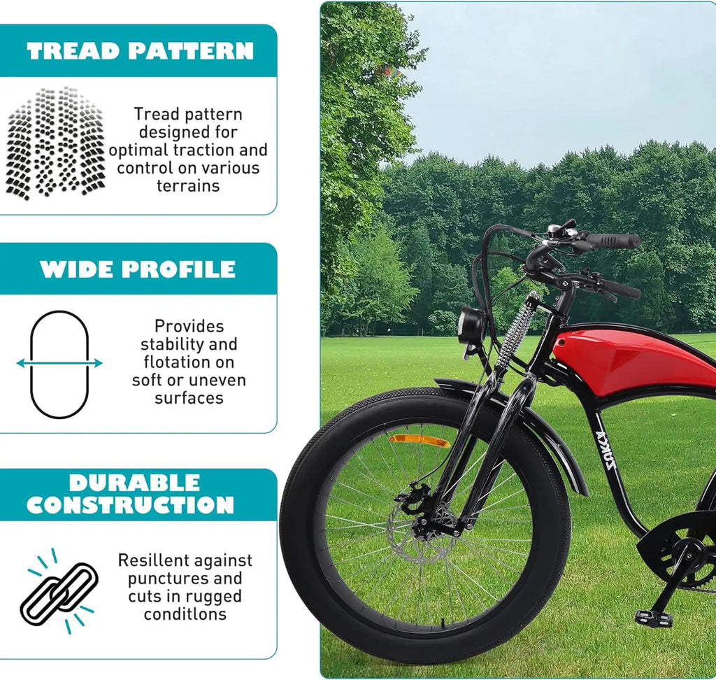 ZUKKA  Fat Bike Tire 20"x4" E-Bike Tire Compatible Replacement Bicycle Tire for Mountain Snow and Beach Bike
