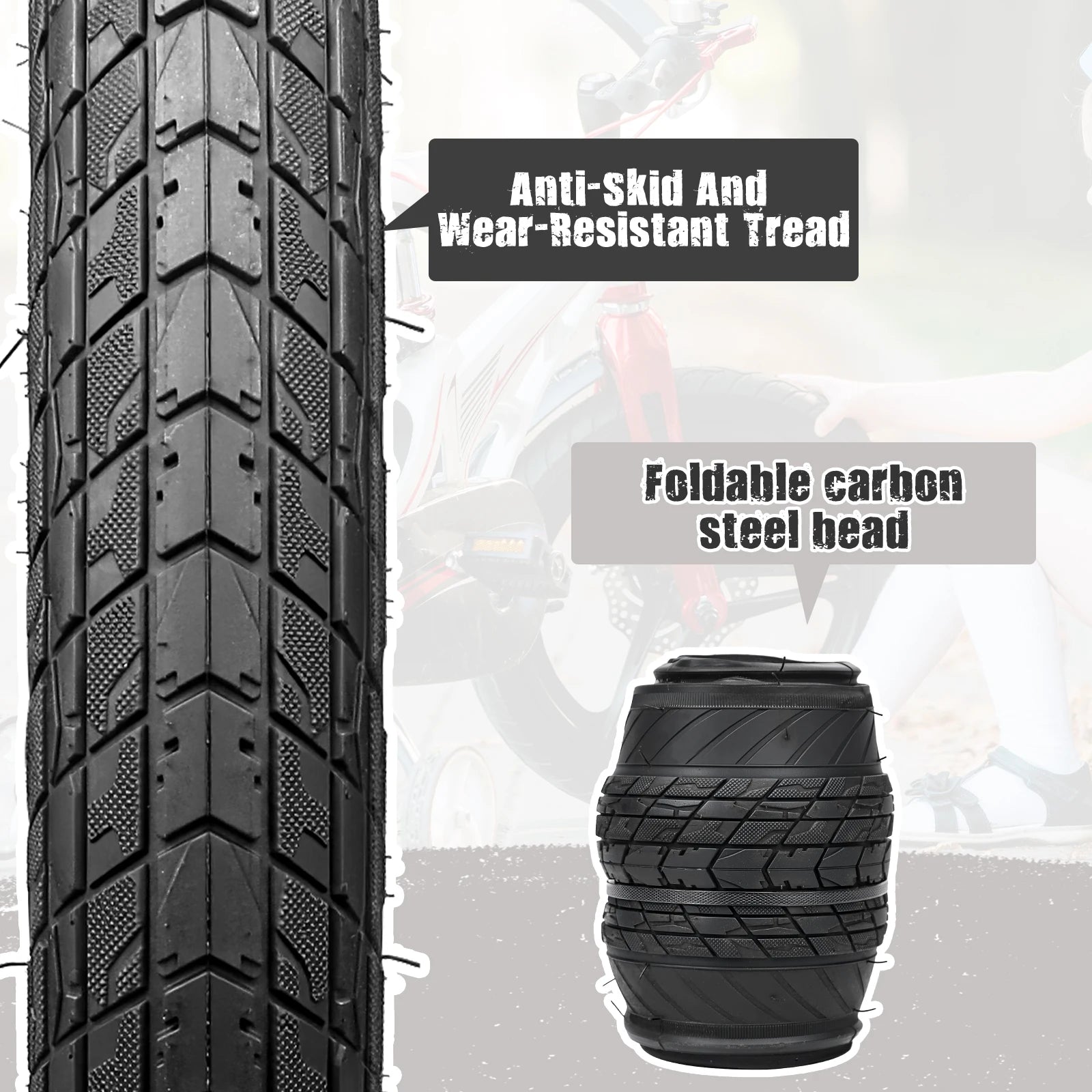 ZUKKA 2 Pack 20x2.1 Folding Bead Bike Tires Replacement with 2 Inner Tubes Anti-Slip Wear-Resistant Durable for MTB Bicycles