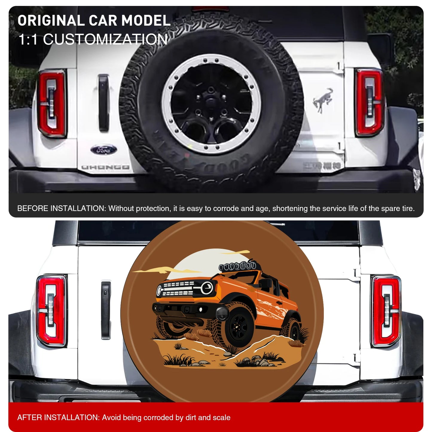 LS AUTO Car Exterior Accessories 32 Inches Spare Tire Cover Back Wheel Cover Storage Bag Protector For Ford Bronco 2021 2022