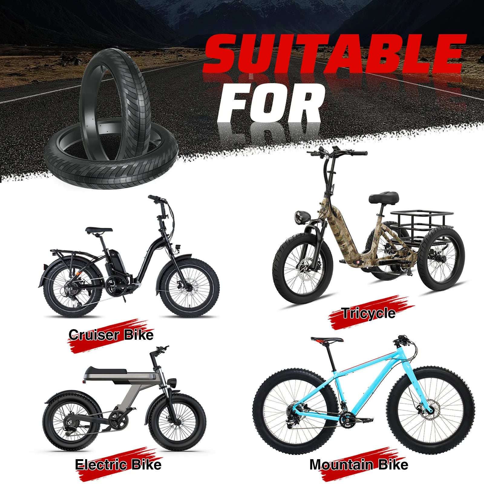 ZUKKA 1 Pack 20/24/26x3.0 Fat Bike Tires ebike Tires  MTB Heavy Duty Wear-Resistant E-Bike Mountain Snow Bike Tire