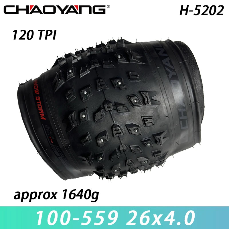 CHAOYANG Original Snow Storm 26x4.0 Folding Fat Tire Shark Skin Anti Puncture Spikes MTB Tire H-5202 Cycling Parts