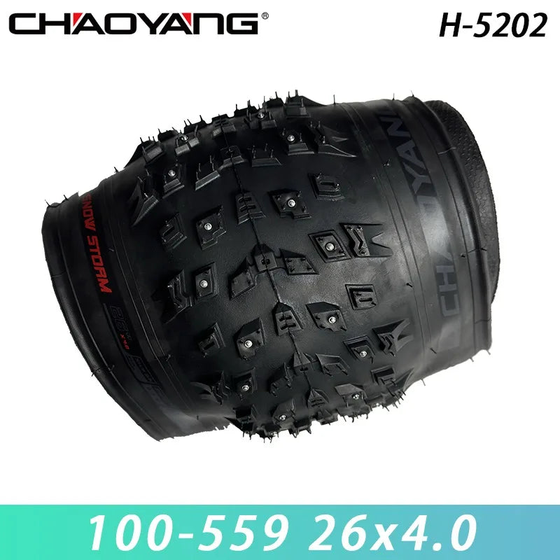 CHAOYANG Original Snow Storm 26x4.0 Folding Fat Tire Shark Skin Anti Puncture Spikes MTB Tire H-5202 Cycling Parts