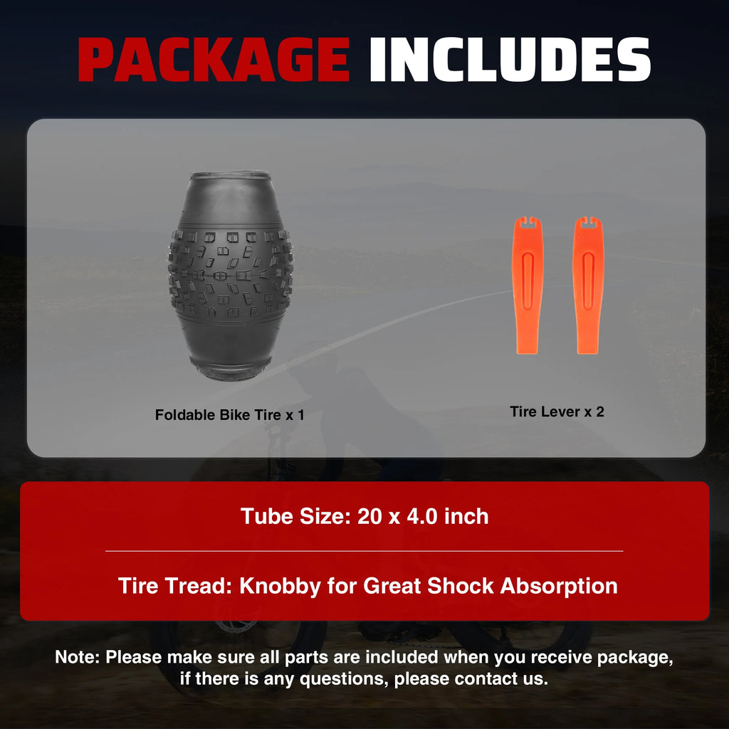 ZUKKA 20x4.0 Inch All-Terrain Foldable Bike Tire - Durable Knobby Tread for E-Bike/Fat Bike/Snow Bike