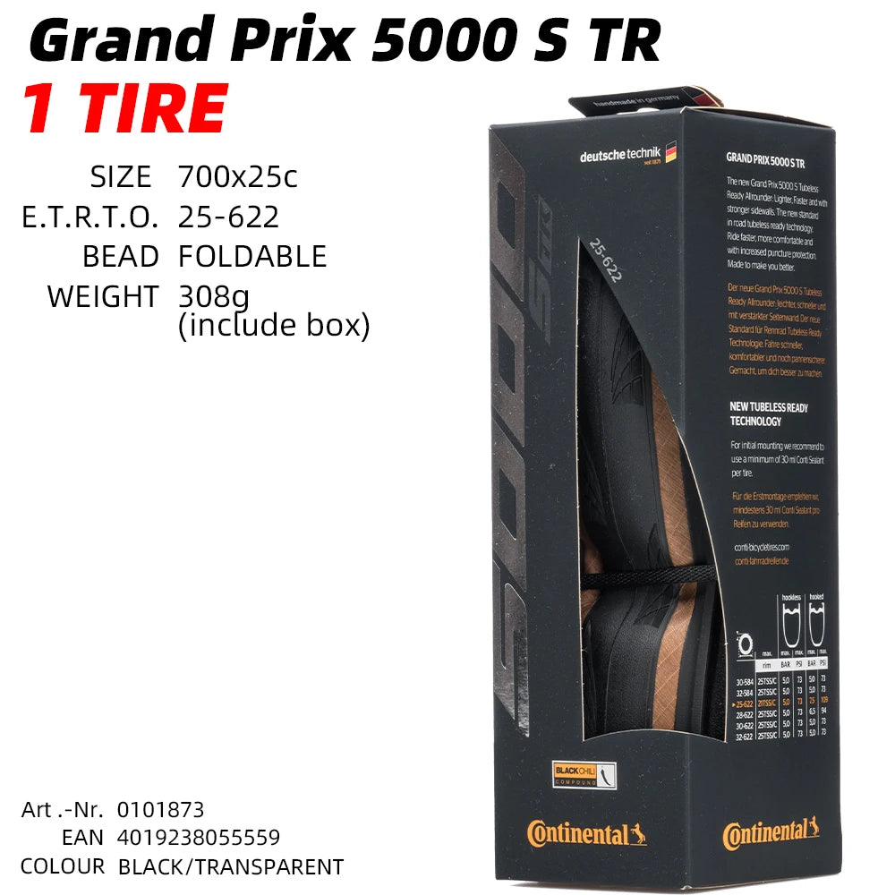 700X25C 25-622 BLACK TRANSPARENT CONTINENTAL GRAND PRIX 5000 S TR ROAD BICYCLE  TUBELESS TIRE BIKE TYRE
