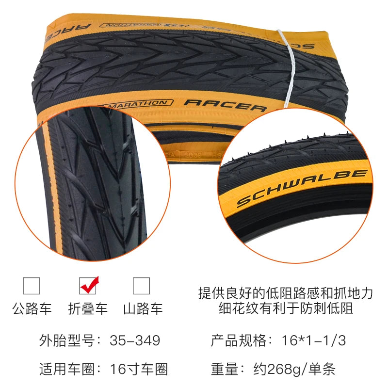 SCHWALBE Original Marathon Racer/One/Kojak Folding Tire 32-349/35-349 for Brompton Folding Bicycle BMX Bike Cycling Parts