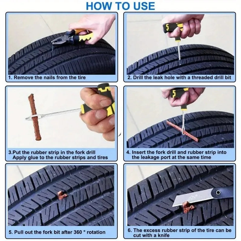 Tire Repair Kit Containing Glue Suits Bikes, Motorcycles, Cars, Trucks. Easy To Operate,Fixes Tire Damage For Safe Driving