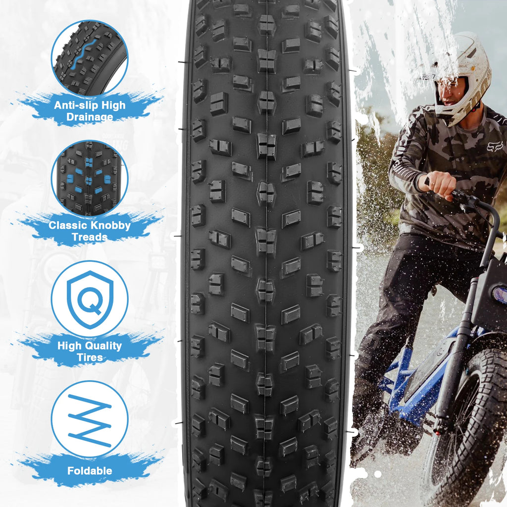 ZUKKA 16x4.0 Fat Bike Tire Set 2 Inner Tubes Knobby Tread All-Terrain Foldable Durable for E-Bike Snow Bike