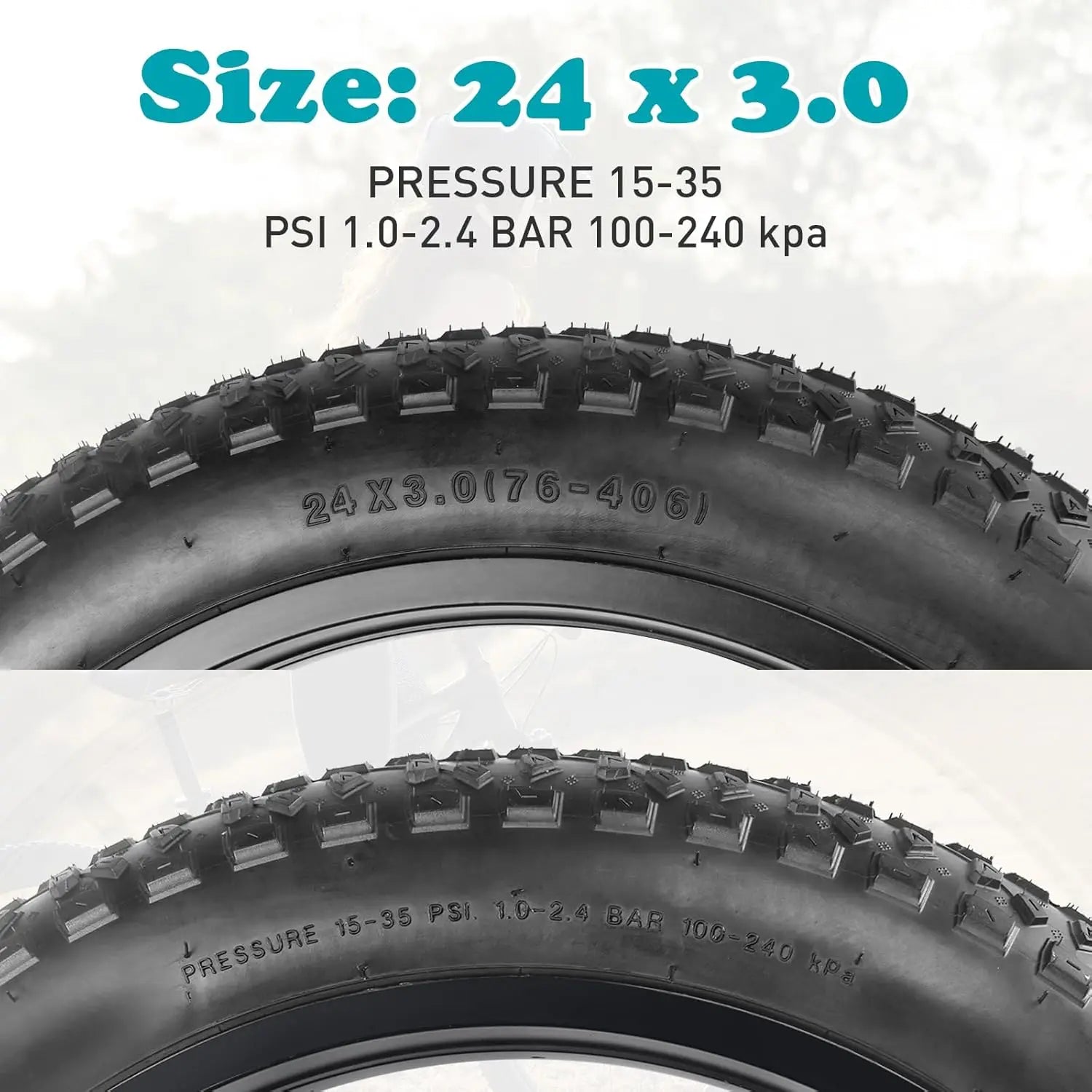 ZUKKA 24X3.0 Inch Fat Bike Tire - High Grip Anti-Slip Foldable for E-Bike/Wide Mountain/All-Terrain