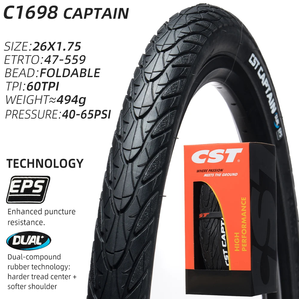 CST CAPTAIN C-1698 ALL SEASION CITY COMMUTING BICYCLE TIRE LOW ROLLING KEVLAR FOLDING BEAD 26X1.75 27.5X1.75 650B