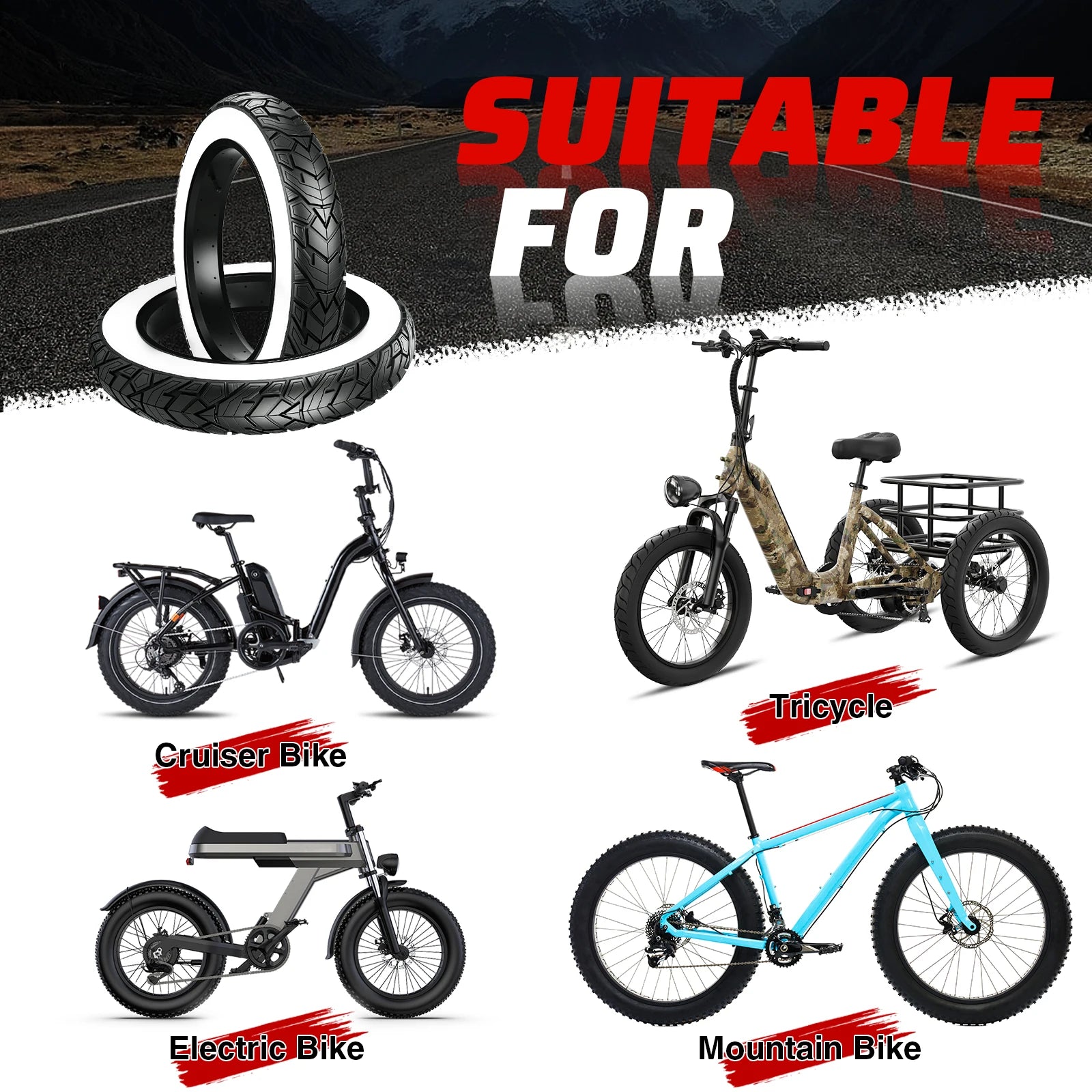 ZUKKA Fat Bike Tire 20 x 4.0 inch Mountain Bike Tire Fat Tire 20/26 inch Heavy Duty Deep Grooves Foldable Replacement