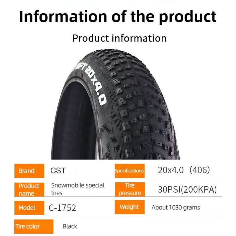 CST 20inch Fat Tire Snow Beach Bicycle Tire 24 inch 20x4.0  Electric Snowmobile MTB Bicycle Anti-Slip Fat Tire