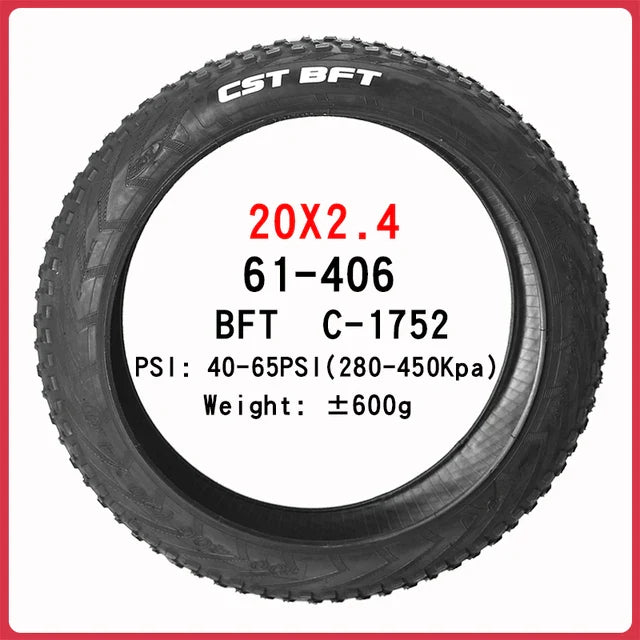 CST BFT 20inch 24inch Fat Tire Snow Beach Bicycle Tire 20x4.0 20X2.4 24x4.0 Electric Snowmobile MTB Bicycle  Anti-Slip Fat Tire