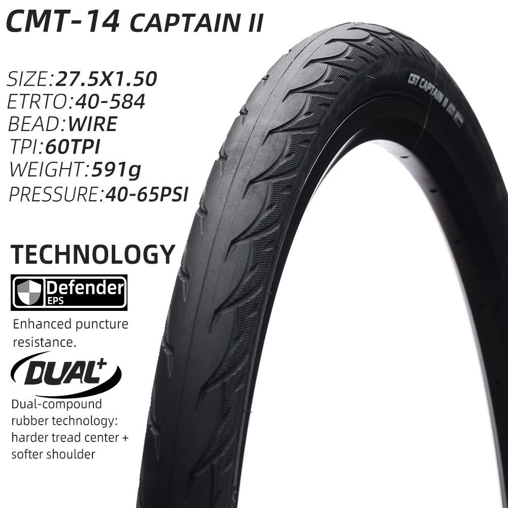 CST CMT-14 City Commuter Touring Bicycle Tire  All-Season Low Rolling  Wire Bead, Available in 26 27.5 Inches