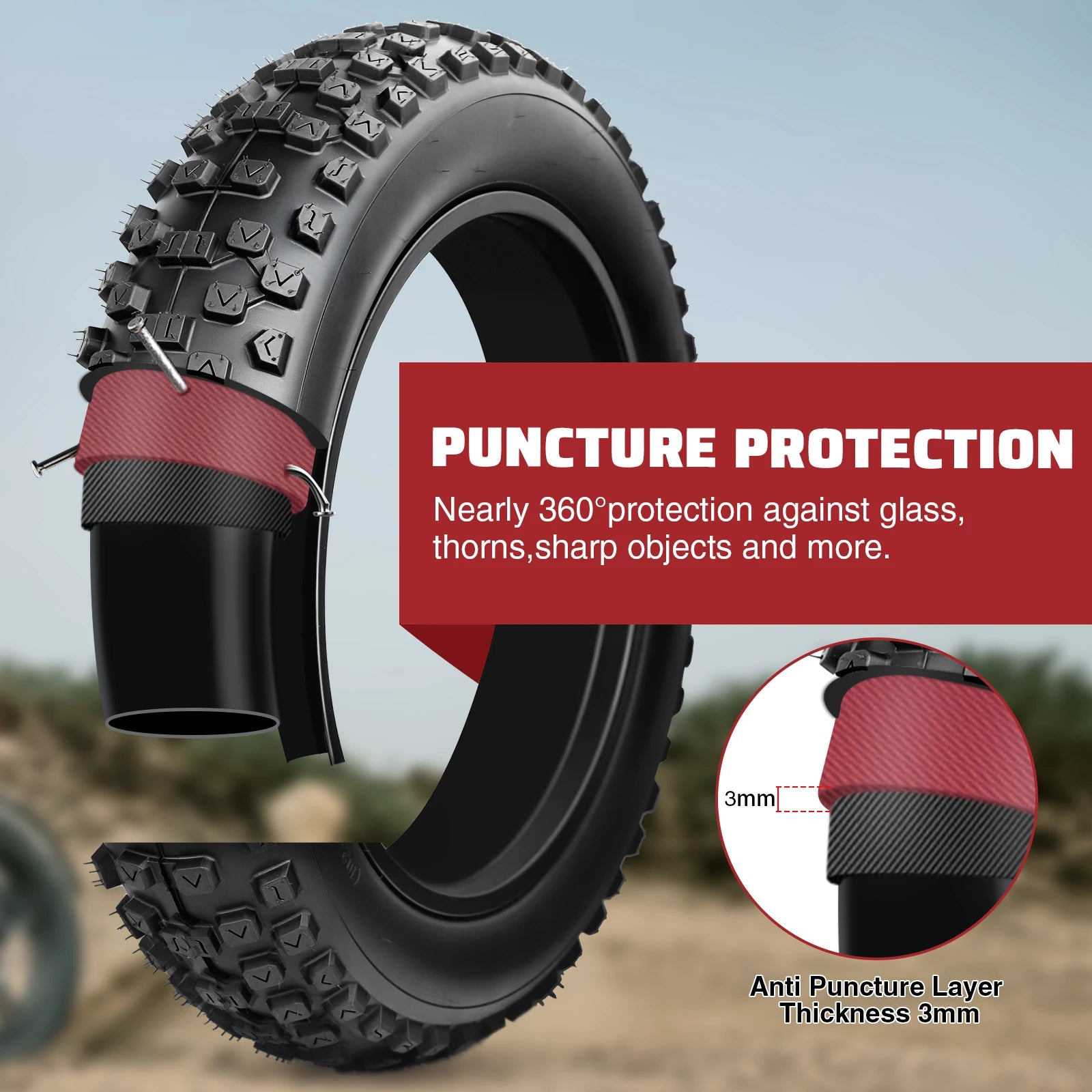 ZUKKA 2 Pack 20x4.0 Fat Bike Tires with Inner Tubes Anti Puncture High Traction Foldable for Electric Snow Mountain Bikes
