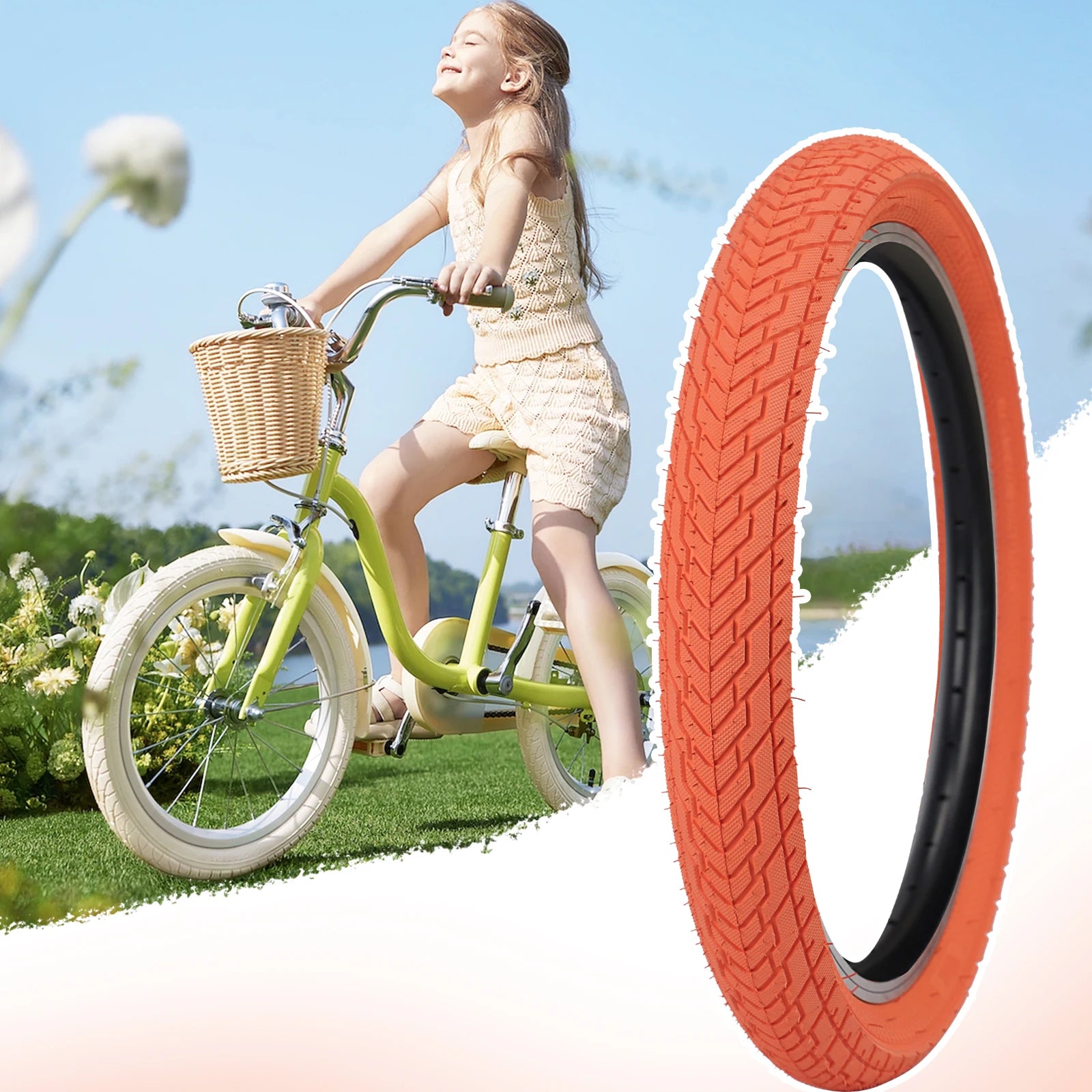 ZUKKA 2 Pack 20x2.35 Orange Bicycle Outer Tires - Anti-Slip All-Terrain Foldable for Kids/City Bikes