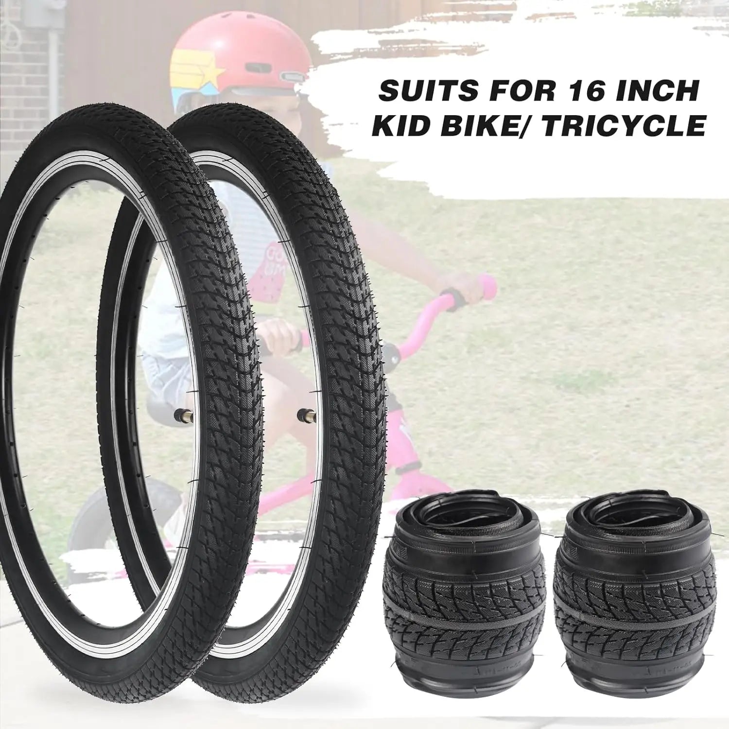 ZUKKA 16 Inch 16x1.75 Bicycle Tire Set Anti-Slip Wear-Resistant Puncture Proof for Kid & Toddler Bikes