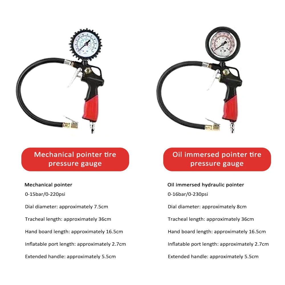 Tire Inflator with Pressure Gauge Mechanical Pointer Tire Pressure Gauge Strong Wear Resistance Easy to Use  for Car Truck