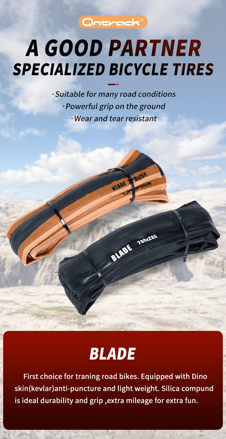 Ontrack Folded Tire Road 700X25C 28C Blade 30Tpi Skin Wall Black Road Bike Tire Bicycle Clincher Foldable Gravel Tyre